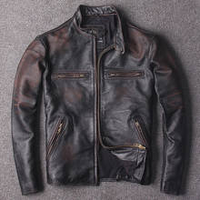 2020 Vintage Men Slim Fit Biker's Leather Jacket Plus Size XXXL Genuine Cowhide Spring Russian Short Leather Coat FREE SHIPPING 2024 - buy cheap