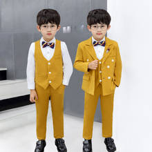 Children's Formal Dress Suit Set Boys Double-breasted Banquet Wedding Party Performance Costume Kids Blazer Vest Pants Clothes 2024 - buy cheap