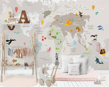 Beibehang-papel tapiz con foto mural personalizado, pintado a mano, dibujos animados, mapa de animales, habitación de niños, sofá, Fondo de pared, papel tapiz 3d 2024 - compra barato