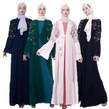 Lantejoulas Borla Cardigan Maxi Dress Dubai Muçulmano Kaftan Abaya Aberto Kimono Islâmico Jilbab Turco Árabe Robe Vestido Chiffon Vestido Novo 2024 - compre barato