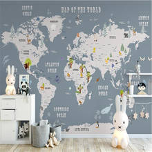 Mapa del mundo De animales nórdicos para niños, Papel De pared 3D para decoración De sala De estar, dormitorio, Mural, Papel De pared 3d 2024 - compra barato