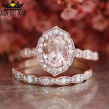 Anillo con piedra ovalada grande para mujer, conjunto de lujo 925, anillo de plata/oro rosa, anillo de boda Vintage, anillos de compromiso para mujer 2024 - compra barato