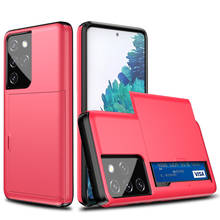 For Samsung Galaxy S21 Ultra Case Slide Card Slots Phone Cover S30 S20 FE 5G S10 S9 S8 Plus Note 20 Ultra 10 9 8 S10E S6 S7 Edge 2024 - купить недорого