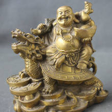 suyushun0042345@+++5" Chinese Brass Happy Laugh Maitreya Buddha Dragon tortoise Turtle Statue 2024 - buy cheap