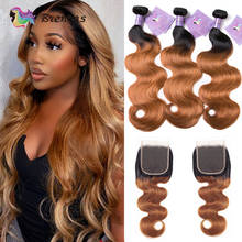 Ombre1b 27 Body Wave Human Hair Bundles With Closure Remy Hair Weave with 4x4 Closure 100% Brazilian human hair for black women 2024 - buy cheap