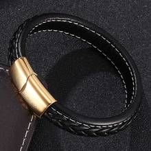 Pulseira masculina de couro trançado, bracelete vintage de couro, com fivela magnética de aço inoxidável, dourado, para presente s0219 2024 - compre barato