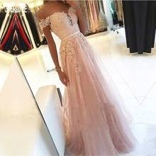 JIERUIZE Pink Bridal Dresses Off Shoulder Button Back with Sash Lace Appliqued Beaded A Line Wedding Dress Vestido De Noiva 2024 - buy cheap
