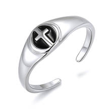 1 шт., мужское кольцо в стиле панк, хип-хоп, с черным крестом, простое, Трендовое, серебряное, круглое, с изображением Иисуса, с открытым пальцем, кольцо для мужчин и женщин, ювелирное изделие, подарок R58-3 2024 - купить недорого