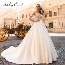 Ashley Carol A-Line Wedding Dress 2022 Dreamy Beaded Appliques Sweetheart Long Sleeve Bride Satin Backless Princess Bridal Gown 2024 - buy cheap