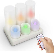 Juego de 6 luces LED de borde ondulado sin llama, lámpara de vela con control remoto recargable por USB, decoración de iluminación votiva para el hogar, Multicolor 2024 - compra barato