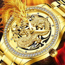 Reloj de pulsera de cuarzo para hombre, cronógrafo de lujo con diseño hueco de dragón, indicador luminoso de fecha, dorado con diamantes, 2020 2024 - compra barato