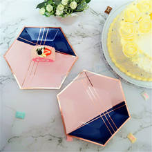 240pcs Rose Gold Hexagon Paper Plates Blush Pink Navy Blue Dishes First 1 Birthday Decorations Baby Shower Graduation Tableware 2024 - buy cheap