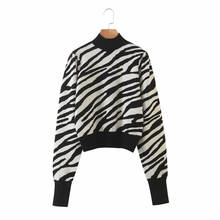 autumn casual zebra print long puff sleeve women knitted pullover chic lady fashion turtleneck animal print sweater women's tops 2024 - buy cheap