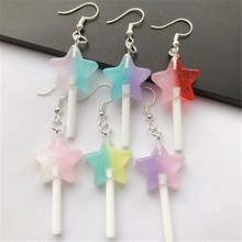 1pair Cute Drop Earrings Flatback Resin star Lollipops Multicolor Candy Dangle Earrings Fashion Jewelry for Children and Woman 2024 - buy cheap