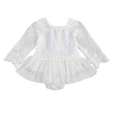 Vestido de princesa para niña pequeña, Pelele de 0 a 24 meses con bordado de flores y puntos, de encaje blanco sólido, vestido de tutú de manga larga para fiesta de cumpleaños 2020 2024 - compra barato