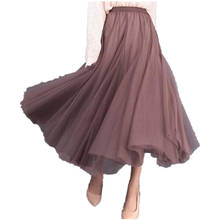 Womens Solid Long Goth Skirt Vintage High Waist Pleated Ball Gown Skirt Female Brown Maxi Tulle Skirts Saia Feminina 2024 - buy cheap