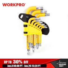 WORKPRO Yellow 9pcs torx Key Wrench Set Short Arm Star Key Set CR-V SAE Metric Allen Wrench Tool Set T10-T50 2024 - buy cheap