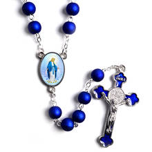 Collar de acrílico esmerilado azul Unisex, con colgante de oración de la Madre María, cadena de abalorios de moda, regalo de joyería 2024 - compra barato