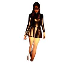 S-XXL Sex Appeal Long Sleeve Turtleneck Pleated School Uniform Vestidos PU Latex Leather Black Dress Cosplay Pole Dance Clubwear 2024 - buy cheap