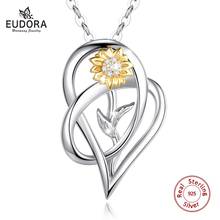 EUDORA 925 Sterling Silver Golden Sunflower Pendant heart Necklace for Women Fine CZ Jewelry for girl party Birthday Gift D570 2024 - buy cheap