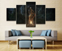 Quadro de arte para decoração de jogo, pôster de tela 5 painéis, anime escuro, tela de jogo, espadas, pintura impressa, sala de estar 2024 - compre barato