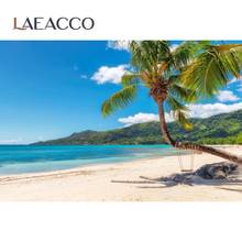 Laeacco Tropical Backdrops Sea Beach Palms Tree Swing Island Cloudy Sky Scenic Photographic Backgrounds Photocall Photo Studio 2024 - buy cheap