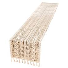Elegant Cream Crochet Lace Macrame Table Runner with Tassels for Rustic Chic Wedding Reception Table Decoration 2024 - buy cheap