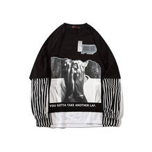 SEVEYFAN 2021 Men's Hip Hop T Shirts Fake Two Pieces Printed Tees Summer Cotton Long Sleeve Tops for Male 2024 - buy cheap