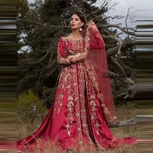 Red Moroccan Kaftan Caftan Muslim Evening Dresses A-line Long Sleeves Appliques Beading Dubai Arabic Turkey Abaya Islamic Gown 2024 - buy cheap
