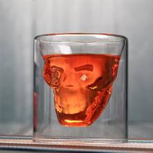 Двухслойная прозрачная стеклянная чашка с черепом для виски, вина, водки, бара, клуба, пива, вина, бокал, кофейная кружка 2024 - купить недорого