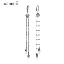 LUOTEEMI Brand New Elegant Water Drop Earrings with Round CZ Crystal Pendant Dangle Jewelry for Women Wedding Long Brincos 2024 - buy cheap