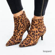 2020Autumn Women's Ankle Boots Leopard Female Zip Pointed Toe Woman Snakeskin Stilettos Plus Size Sexy Ladies Suede Female Shoes 2024 - buy cheap