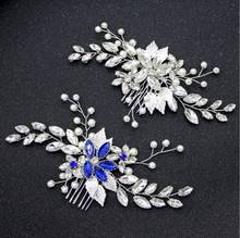 Pearl Blue Crystal Flower Leaf Bridal Hair Comb Tiaras Crowns Bridal Headpiece Hair Jewelry Wedding Hair Accessories For Women 2024 - buy cheap
