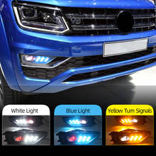 Luz led piscante para farol dianteiro vw amarok, lâmpada diurna, 2 peças, farol de neblina com setas para vw amarok 2016, 2017, 2018, 2019, 2024 - compre barato