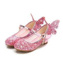 Kids Shoes For Girls High Heel Princess Sandals Fashion Children Shoes Glitter Leather Butterfly Girls Party Dress Wedding Dance 2024 - buy cheap