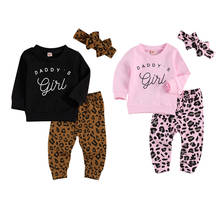 Ropa de moda para bebé de 0 a 24 meses, sudadera de manga larga con estampado de letras para niña DADDY, pantalones largos con estampado de leopardo y Diadema, 2020 2024 - compra barato