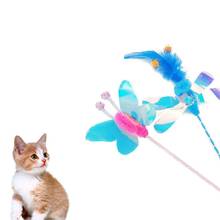 Cat Toys Teaser Cat Wand Toy Feather Bell Colorful Butterfly Plastic Interactive Pet Squeaky Exercise Toy 1PC 2024 - купить недорого