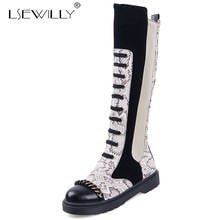 Lsewilly botas de inverno femininas com padrão de cobra, botas de salto alto para mulheres, botas retrô de salto baixo e antiderrapantes 2024 - compre barato