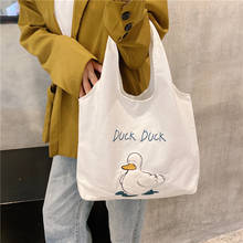 Women Canvas Fabric Shoulder Bag Embroidery Duck Handbag Tote Large Capacity Embroidery Shopping Bag Cute Book Bags For Girls 2024 - buy cheap