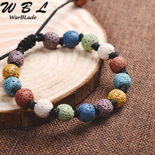 WBL-pulsera de cuero con cuentas de Lava para mujer, brazalete con abalorios de piedras naturales de colores, regalo de joyería 2024 - compra barato