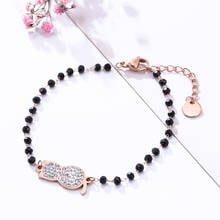 Clear Crystal Small Cat Charms Bracelet For Women Black Beaded Chain Bracelet Girls Party Gift Pulseira mulher Steel Jewelry 2024 - buy cheap