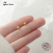 Pendientes de plata de ley 100% 925 auténtica para mujer, Mini flor geométrica hueca, joyería fina coreana 2024 - compra barato