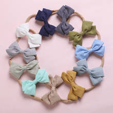 20pc/lot 2020 Solid Cotton Bow Nylon Headband For Girls Hair Bows Kids Children Elastic Hairbands Party Gifts Hair Accessories 2024 - buy cheap