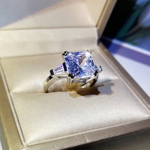 Luxo feminino jóias 925 prata esterlina coração seta princesa praça corte branco zircão anéis de casamento para as meninas jóias 2024 - compre barato