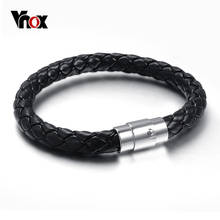 Vnox-pulsera clásica de cuero negro para hombre, joyería masculina con cierre de acero inoxidable 2024 - compra barato