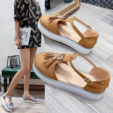 Sandália feminina casual com borla, sapatos baixos para mulheres cores sólidas e fundo grosso 2024 - compre barato
