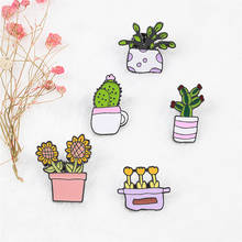 Cute Cactus Potted Plant Flower Brooches Cartoon Fashion Mini Bag Badges Enamel Pin Gifts for Kids Jackets Lapel Pins Collection 2024 - buy cheap
