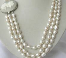 Fashion jewelry Free Shipping  stunning 3rows 11mm white baroque freshwater cultured pearl necklace 17--20" ^^^@^Noble style Nat 2024 - buy cheap