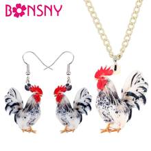 Bonsny Acrylic Floral Rooster Chicken Necklace Earrings Jewelry Sets Farm Animal Girl Teens Lady Charms Party Gift Decorations 2024 - buy cheap