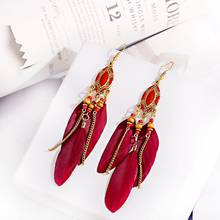 Classic Red Long Feather Dangle Earrings Oorbellen Hangers 2020 Summer Beach Dangle Earrings Wedding Bride Jewelry 2024 - buy cheap